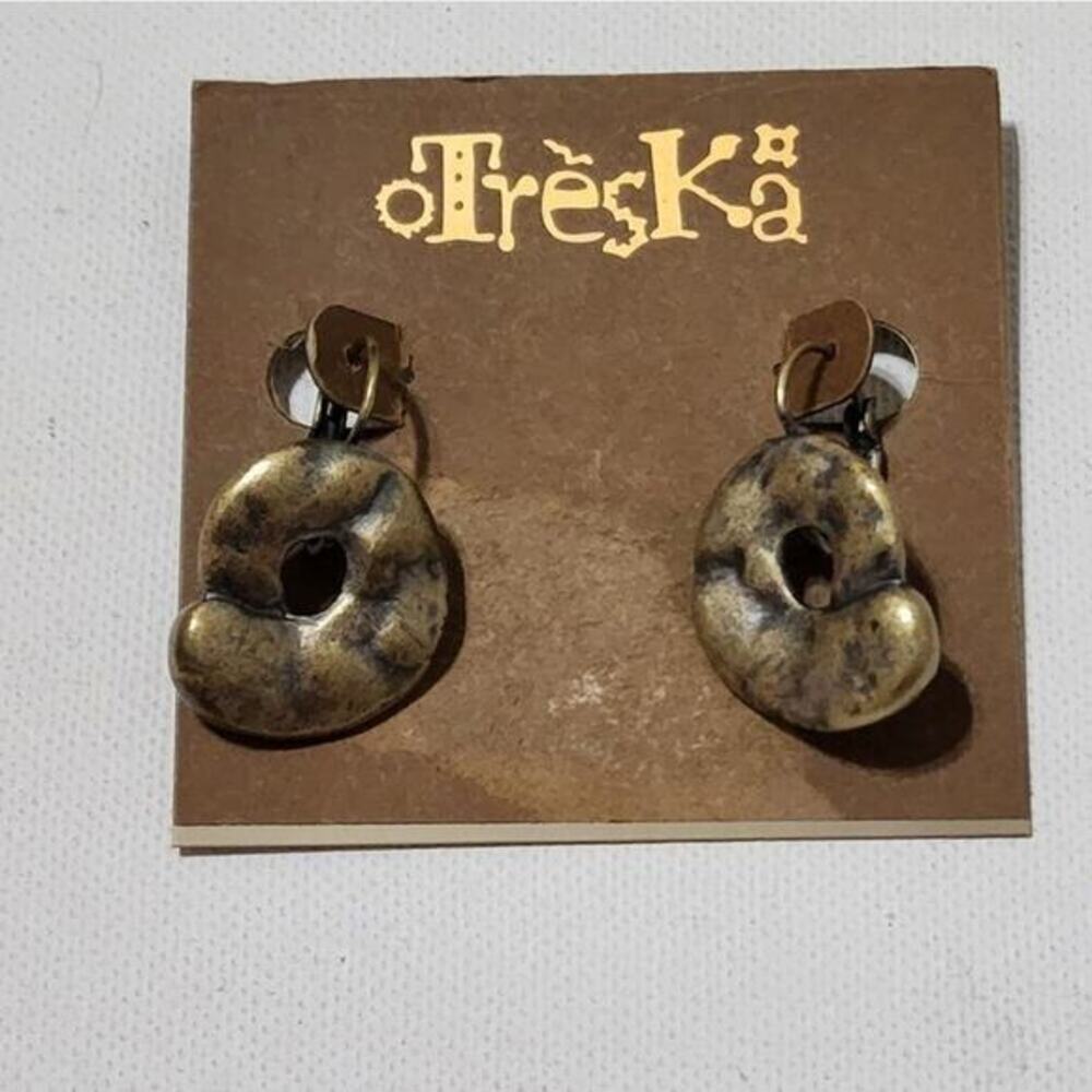 Treska Womens Antique‎ Brass Swirl Drop Earrings Organic Sculptural Lever Back